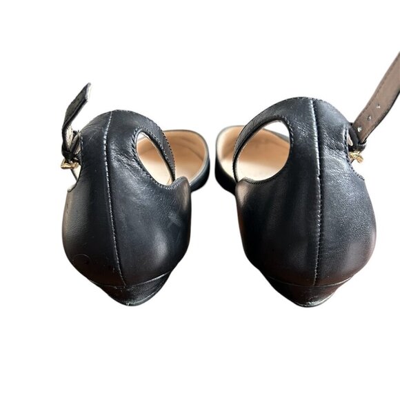 COLE HAAN Black Leather Rounded Toe Ballet Flats with Ankle Tie Strap. US 6.5 - Picture 3 of 8